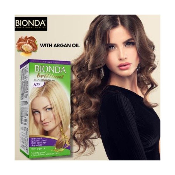 Bionda Brilliant coloration permanente à lhuile dargan 100ml,couleur intense,hair color 102 crème blanchissante 