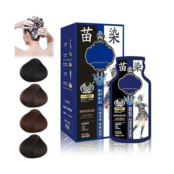 Miao Ethnic Plant Extract Bubble Hair Dye Cream and Hair Care 3 in 1 Natural Plant Bubble Hair Dye Shampoo, Pure Plant Extrac...