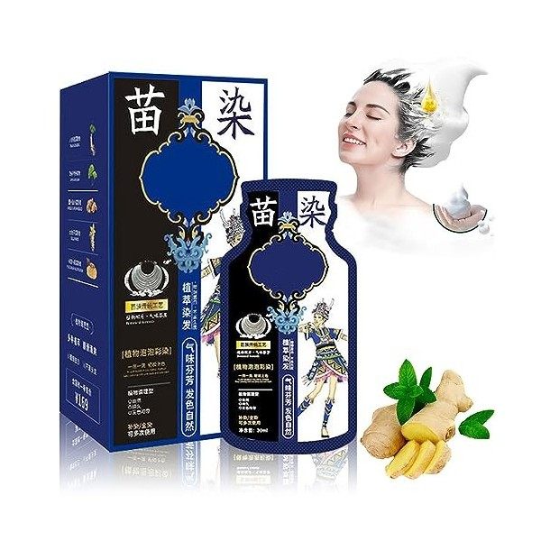 Miao Ethnic Plant Extract Bubble Hair Dye Cream Bubble Dye Hair Care 3 in 1,Pure Plant Extract for Grey Hair Color Bubble Dye