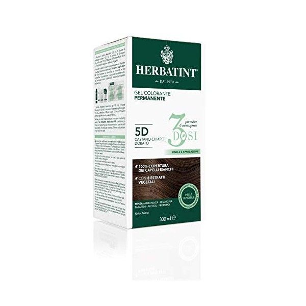 Herbatint Gel Colorant Permanent 3Doses - 5D Châtain Clair Doré 300 ml
