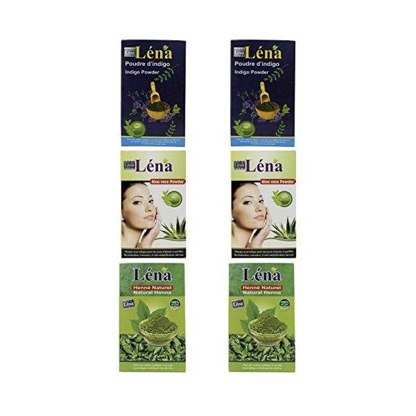 Hennax - Henné naturel x 2 + Indigo en poudre x 2 + Aloe vera pure x 2 - Pack 6 X 100 g