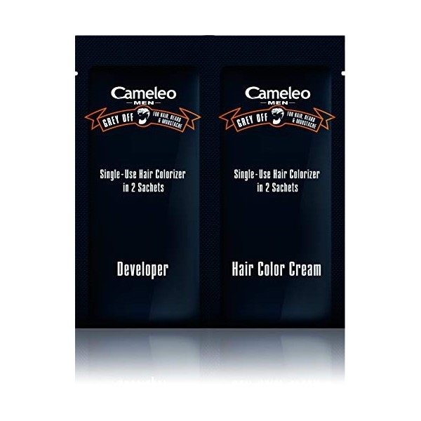 Cameleo Homme Couleur crème Gris Off Colorizer à usage unique en 2 sachets pour cheveux, barbe et moustache 5 min. Effet de c