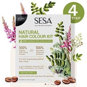 sesa Kit de coloration naturelle en 4 étapes - Pour% GRIS ÉLEVÉ - 100% biologique et ayurvédique - SANS ammoniaque, PPD, pero