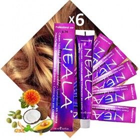 Pack 6 - Teintures professionnelles SANS AMMONIAQUE, PPD ou MEA - 8.74 - BLOND CLAIR NOISETTE- NEALA 6 x 100ml.