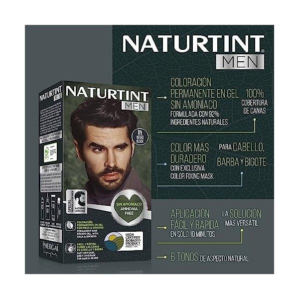 Naturtint Men Biobased | Coloration Permanente Sans Ammoniaque pour Hommes | Teinture pour cheveux et barbe | Couverture à 10