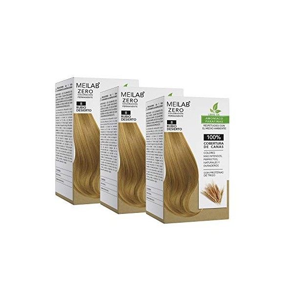 MEILAB - Coloration cheveux sans ammoniaque - Lot de 3 unitès - Blond clair 8