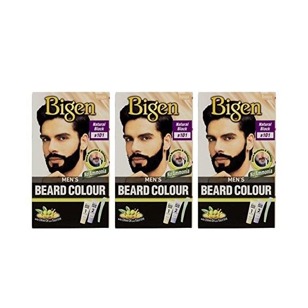 3 x Bigen Mens Beard Colour | Formule sans ammoniaque à lextrait daloès et dhuile dolive | Couvre les cheveux gris, ne l