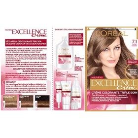 LOréal Paris - Excellence Crème - Coloration Permanente Triple Soin 100 pourcent Couverture Cheveux Blancs - Nuance 7,1 Blon