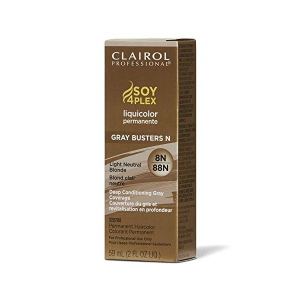 Clairol Colorant permanent Soy4Plex Liquicolor - Couverture du gris à 100% - Blond clair neutre 88N - 59 ml