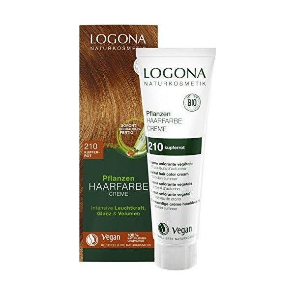 LOGONA Naturkosmetik Coloration pour cheveux pour plantes - Crème 210 rouge cuivré - Couleur naturelle rouge avec henné - Cou