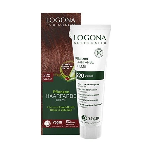 LOGONA Naturkosmetik Coloration pour cheveux pour plantes - Crème 210 rouge cuivré - Couleur naturelle rouge avec henné - Cou