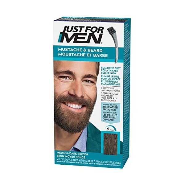 Just For Men Teinture Brun Moyen Foncé, Coloration Moustache Et Barbe Homme, Élimine Les Poils Blancs Pour Un Résultat Plus É
