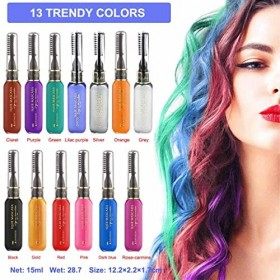 13 Couleurs Peigne coloration cheveux Temporaire, kit Couleur Temporaire Mascara pour Cheveux Lavable, Craie pour Cheveux Ble