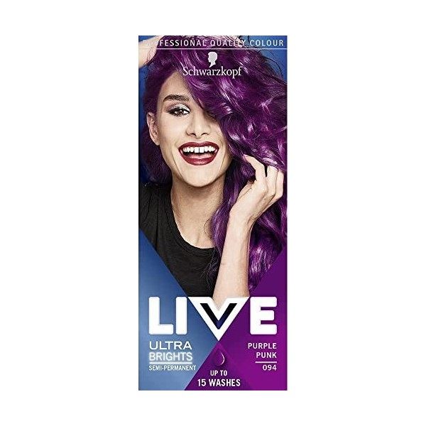 Schwarzkopf LIVE Ultra Brights Teinture semi-permanente Violet Pour cheveux jusquà 15 lavages Violet Punk 094