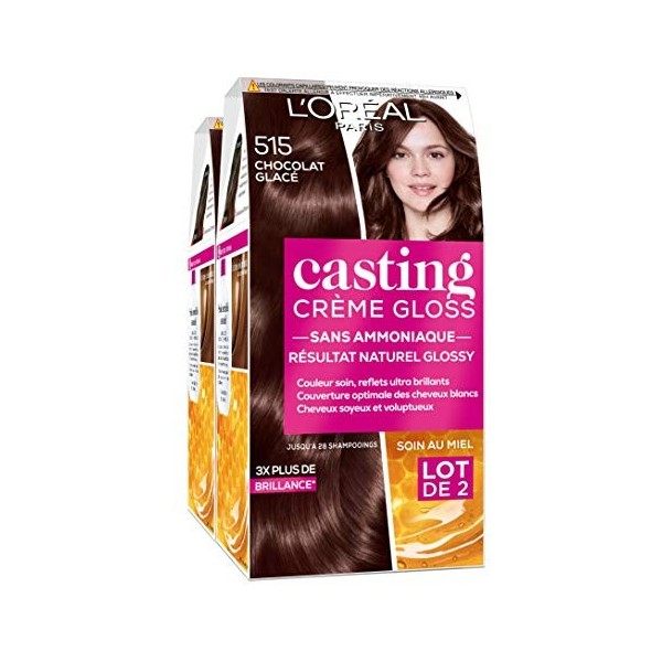 LOréal Paris Casting Crème Gloss Coloration Ton sur Ton pour Cheveux - Sans Ammoniaque - Chocolat Glacé 515 - Lot de 2