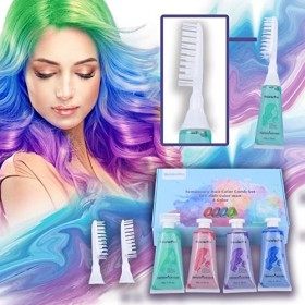HaiolorPro Peigne à coloration Temporaire Cheveux - pour Cadeau, 4 couleurs Craie pour Cheveux Lavable, Kit de Cire Colorante