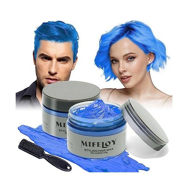 2 pièces bleu teinture temporaire de cheveux avec 1 brosse, les femmes hommes coiffant cheveux ton spray cheveux, crème insta
