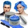 2 pièces bleu teinture temporaire de cheveux avec 1 brosse, les femmes hommes coiffant cheveux ton spray cheveux, crème insta