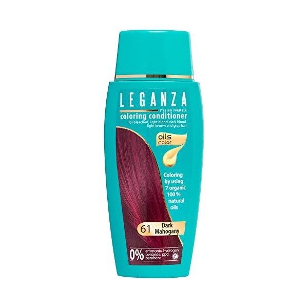 LEGANZA | Baume colorant naturel pour cheveux acajou foncé n° 61 | Baume colorant pour cheveux sans ammoniaque | Enrichi en h