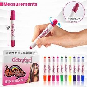GlitzyGurl Deluxe Hair Chalk Set, 10 x fantastiques teintures capillaires temporaires non toxiques faciles à laver pour les f