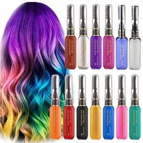 13 Couleurs Peigne coloration cheveux Temporaire, kit Couleur Temporaire Mascara pour Cheveux Lavable, Craie pour Cheveux Ble