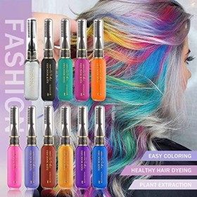 13 Couleurs Peigne coloration cheveux Temporaire, kit Couleur Temporaire Mascara pour Cheveux Lavable, Craie pour Cheveux Ble