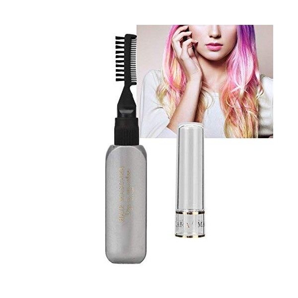 Crème de Teinture pour Cheveux 2 Pièces Teinture Temporaire pour Cheveux Mascara Craie pour Cheveux Stylo de Couleur de Cheve