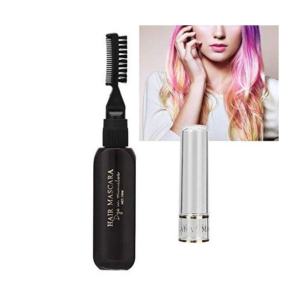 Crème de Teinture pour Cheveux 2 Pièces Teinture Temporaire pour Cheveux Mascara Craie pour Cheveux Stylo de Couleur de Cheve