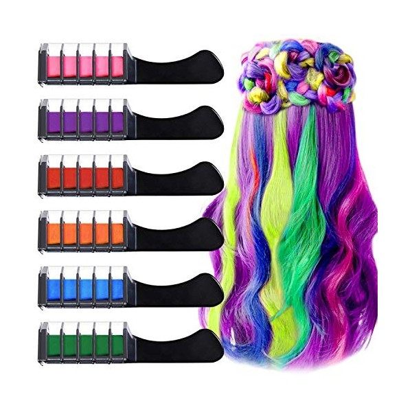 6 Couleurs Peigne à Craie – EBANKU Couleur Temporaire des Cheveux Peigne Lavable Couleur de Cheveux Craie Peigne Set pour Enf