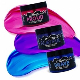Attitude Hair Dye Coloration semi permanente COTTON CANDY Trio Ensemble combiné de 3 pots de teinture pour les cheveux Blue/ 