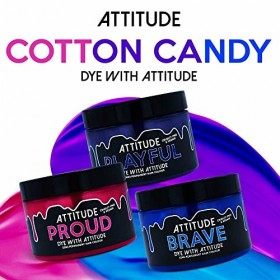 Attitude Hair Dye Coloration semi permanente COTTON CANDY Trio Ensemble combiné de 3 pots de teinture pour les cheveux Blue/ 