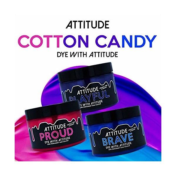 Attitude Hair Dye Coloration semi permanente COTTON CANDY Trio Ensemble combiné de 3 pots de teinture pour les cheveux Blue/ 