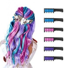 6 Pièces Fluorescente Peigne à Craie pour Cheveux, Cheveux Craie Peignes de Craie Temporaire Dye Couleur de Brosse pour Fille