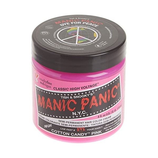 Manic Panic Cotton Candy Classic Creme, Vegan, Cruelty Free, Pink Semi Permanent Hair Dye 2 x 118ml