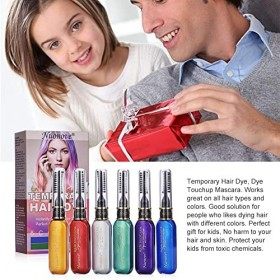 Craie Cheveux, Coloration Cheveux Temporaire, Crème Colorant De Cheveux Mascara de Teinture Hair Dye,6 pcs temporaire non tox