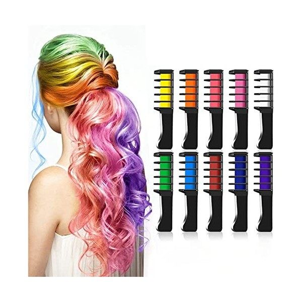 Craie Cheveux, Kastiny 12 Couleurs Coloration Temporaire Cheveux Colorant Cheveux Lavable Non Toxique avec 2 Peignes, Teintur