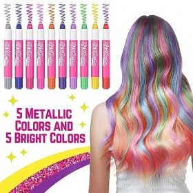 Girlzone Cadeau Fille - Craie pour Cheveux Lavable - Accessoire Cheveux Fille - Kit 10 Stylos de Coloration Temporaire - Hair