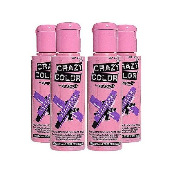 Crazy Colour Semi Permanent Hair Dye By Renbow Violette No.43 100ml Box of 4