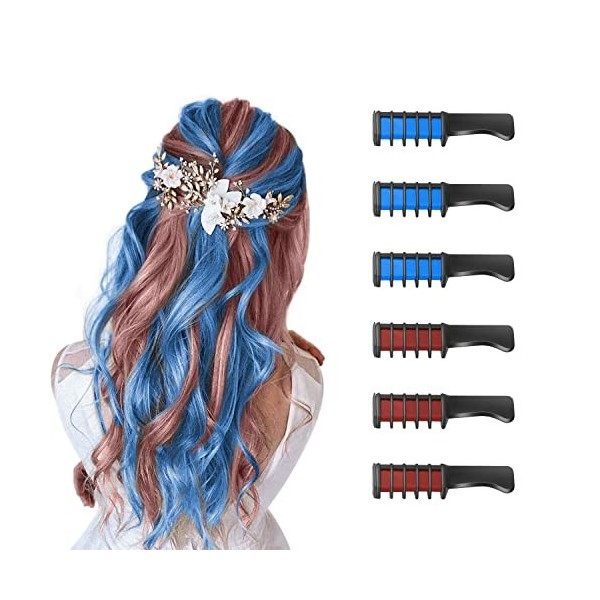 6 Pièces Fluorescente Peigne à Craie pour Cheveux,Cheveux Craie Peignes de Craie Temporaire Dye Couleur de Brosse pour Filles