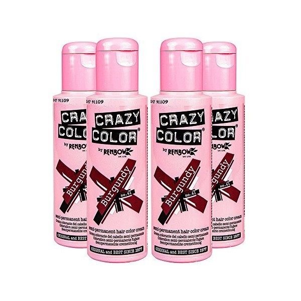 Crazy Color Semi-Permanent Hair Dye 4 Pack 100ml Burgundy 
