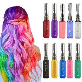 10 pièces Kit Coloration Cheveux, Coloration Temporaire pour Cheveux Lavable, Craie Cheveux, Peigne Coloration Cheveux pour F