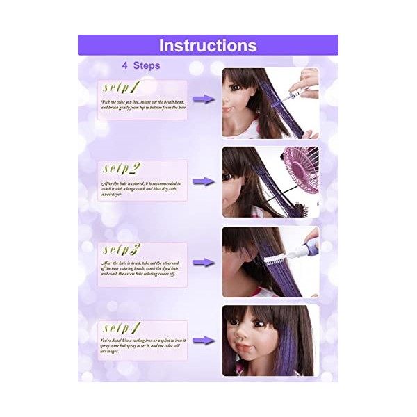 10 pièces Kit Coloration Cheveux, Coloration Temporaire pour Cheveux Lavable, Craie Cheveux, Peigne Coloration Cheveux pour F