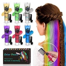 Lot de 6 colorations temporaires pour cheveux foncés et clairs, teinture temporaire facile à laver, coloration temporaire pou