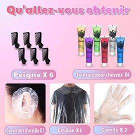 Lot de 6 colorations temporaires pour cheveux foncés et clairs, teinture temporaire facile à laver, coloration temporaire pou