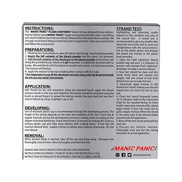 Manic Panic Flash Lightning Bleach Kit, Removes Natural Shade & Lightens Hair, Complete Hair Lightning Kit - 40 Volume Cream 