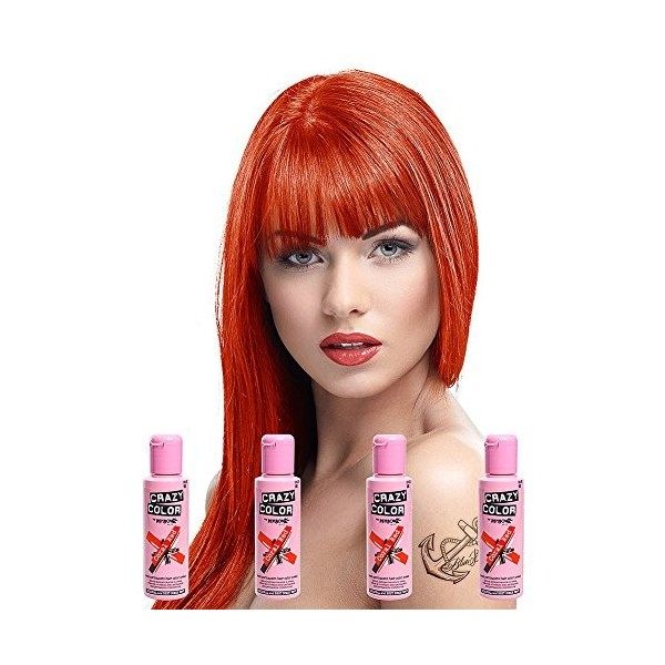 Crazy Colour Semi Permanent Hair Dye By Renbow Coral Red No.57 100ml Box of 4