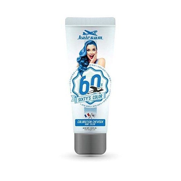 Coloration Crème pour Cheveux Semi Permanente Sixtys Color Hairgum, Flash Blue, 60ml