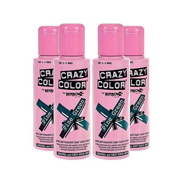 4 x Crazy Colour Semi Permanent Hair Dyes 100ml Pine Green by Crazy Colour