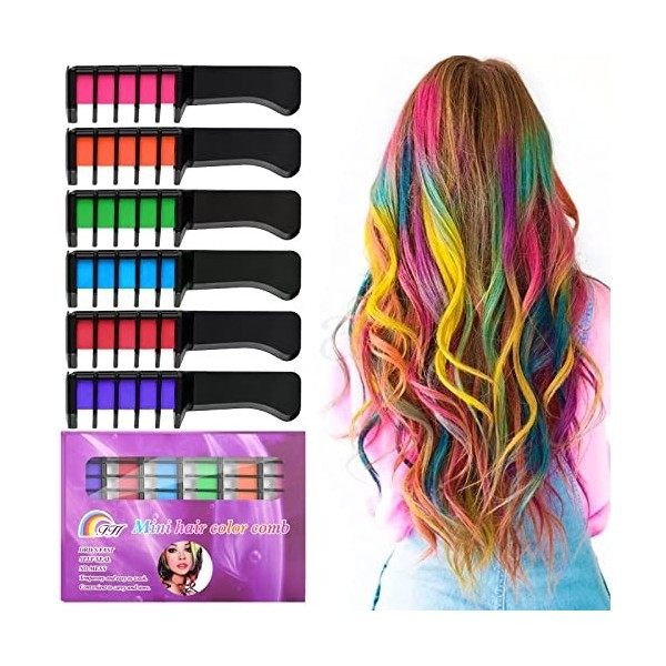 Kalolary 6PCS Peignes Craie Cheveux, Cheveux Craie Peignes de craie temporaire Dye Couleur de Brosse pour adultes enfants cad