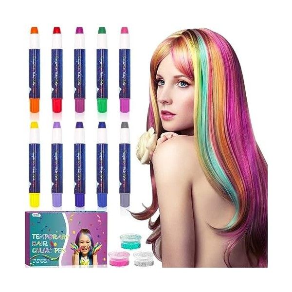 Purpledi 13pcs Crayon De Cheveux Lavable - Craie pour Cheveux Lavable Cadeau Fille, Ensemble de craie pour les cheveux de Col